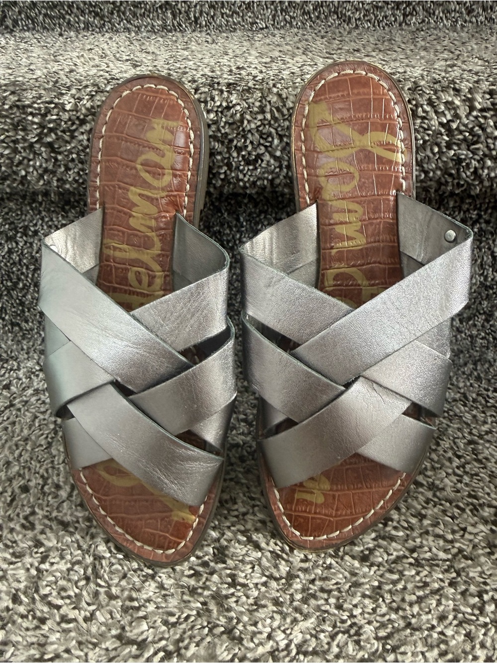 Sam Edelman Silver Cross-Strap Slide Sandals